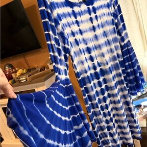 Haani Blue and White Tie-Dye Dress with Bell Sleeves Size Small Boho